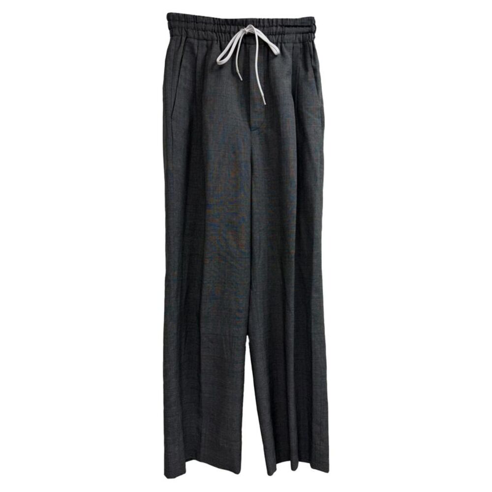 Miu Miu Tweed Drawstring Wide-Leg Trousers in Grey Wool